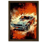 Artery8 Japanese Drift Car JDM Action Scene Painting Red Blue Speed Motorsport Driving Artwork Framed A3 Wall Art Print
