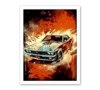 Artery8 Japanese Drift Car JDM Action Scene Painting Red Blue Speed Motorsport Driving Artwork Framed Wall Art Print 18X24 Inch