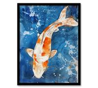 Artery8 Japanese Koi Carp Fish in Pond Watercolour Splat Bathroom Toilet Artwork Framed Wall Art Print A4