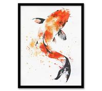 Artery8 Japanese Koi Carp Fish Orange Black Watercolour Bathroom Toilet Artwork Framed Wall Art Print 18X24 Inch