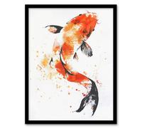 Japanese Koi Carp Fish Orange Black Watercolour Framed Art Print Artery8 Orange A4