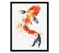 Artery8 Japanese Koi Carp Fish Orange Black Watercolour Wall Art Print - A4 Size