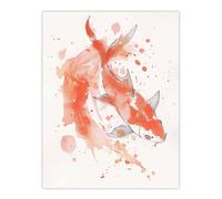 Japanese Koi Carp Fish Watercolour Drawing Wall Art Print Artery8 Orange W24 inch x H32 inch