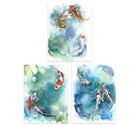 Artery8 Japanese Koi Carp Fish Watercolour Set Of 3 Unframed Wall Art Prints Bathroom Bedroom Aesthetic Goldfish 12X16 Inch
