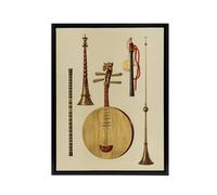 Artery8 Japanese Musical Instruments Gibb Vintage Black Framed Canvas Wall Art in Beige | Size: W12" x H16" Artery8 Beige W12" x H16"