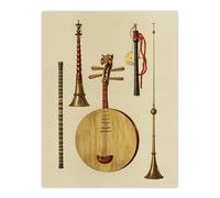 Artery8 Japanese Musical Instruments Gibb Vintage Wall Art Print Poster in Beige | Size: W18" x H24" Artery8 Beige W18" x H24"