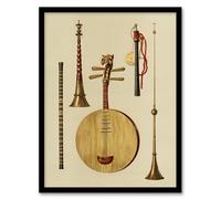Artery8 Japanese Musical Instruments Wall Art Print Framed Poster 12X16 Artwork By William Gibb : Traditional Japanese Music Print Suited For Study Or Hallway Celebrating Culture History And Sound