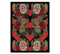 Artery8 Japanese Red Fan Floral Pattern Audsley Vintage Framed Wall Art Print 12X16"