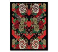 Artery8 Japanese Red Fan Floral Pattern Audsley Vintage Framed Wall Art Print | Size: A4 Artery8 Red A4