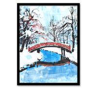 Artery8 Japanese River Bridge in Winter Forest Landscape Framed Wall Art in Blue | Size: W12" x H16" Artery8 Blue W12" x H16"