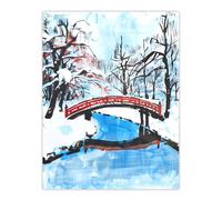 Artery8 Japanese River Bridge in Winter Forest Landscape Wall Art Print in Blue | Size: W12" x H16" Artery8 Blue W12" x H16"