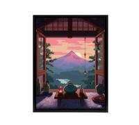Artery8 Japanese Tea House Mount Fuji Sunset View Framed Canvas Wall Art Print in Pink | Size: W18" x H24" Artery8 Pink W18" x H24"