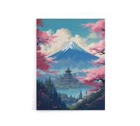 Artery8 Japanese Temple in Mount Fuji Lake Landscape Canvas Wall Art Print in Pink | Size: W12" x H16" Artery8 Pink W12" x H16"