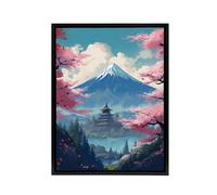 Artery8 Japanese Temple in Mount Fuji Lake Landscape Framed Canvas Wall Art Print in Pink | Size: W12" x H16" Artery8 Pink W12" x H16"