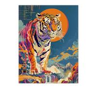 Artery8 Japanese Tiger in Sun Abstract Colourful Classic For Living Room Extra Large XL Wall Art Poster Print