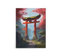 Artery8 Japanese Torii Gate in Forest Landscape Canvas Wall Art Print | Size: W24" x H32" Artery8 Multicolor W24" x H32"