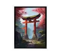 Artery8 Japanese Torii Gate in Forest Landscape Framed Canvas Wall Art Print | Size: W24" x H32" Artery8 Multicolor W24" x H32"