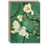 Artery8 Greeting Card Japanese White Cherry Tree Flower Green Design For Her Woman Birthday Card