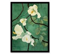 Artery8 Japanese White Cherry Tree Flower Green Design Framed Art Print | Size: W12" x H16" Artery8 Green W12" x H16"