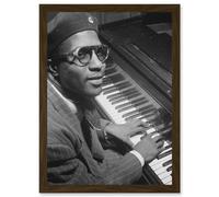 Jazz Legend Thelonious Monk Cool Black & White A4 Artwork Framed Wall Art Print Artery8 Brown One Size