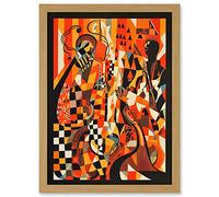 Artery8 Jazz Music Band Musicians Abstract Modern Folk Art Painting Artwork Framed A3 Wall Art Print