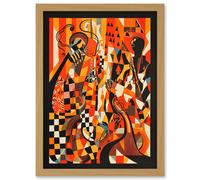 Jazz Music Band Musicians Abstract Modern Folk Art Painting Artwork Framed Wall Art Print A4 Artery8 Light Oak One Size
