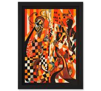 Jazz Music Band Musicians Abstract Modern Folk Art Painting Artwork Framed Wall Art Print A4 Artery8 Black One Size