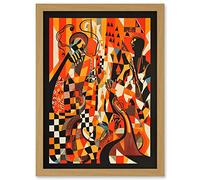 Jazz Music Band Musicians Abstract Modern Folk Art Painting Artwork Framed Wall Art Print A4 Artery8 Light Oak One Size
