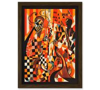 Jazz Music Band Musicians Abstract Modern Folk Art Painting Artwork Framed Wall Art Print A4 Artery8 Brown One Size