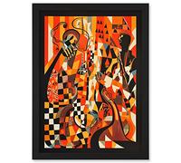 Jazz Music Band Musicians Abstract Modern Folk Art Painting Artwork Framed Wall Art Print A4 Artery8 Black One Size