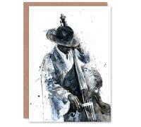 Artery8 Jazz Music Double Bass Player Watercolour Greeting Birthday Card Him Her All Blank