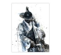 Jazz Music Double Bass Player Watercolour Wall Art Print Artery8 Grey W24 inch x H32 inch