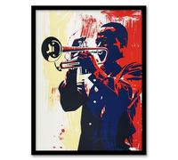 Artery8 Jazz Music Trumpet Player Portrait Graphic Design Living Room Artwork Framed Wall Art Print 18X24 Inch