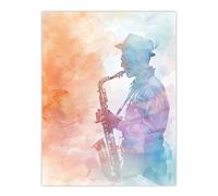 Artery8 Jazz Saxophonist Rainbow Smoke Light Watercolour Living Room Large Wall Art Poster Print Thick Paper 18X24 Inch