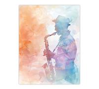 Artery8 Jazz Saxophonist Rainbow Smoke Light Watercolour Wall Art Print | Size: W12" x H16" Artery8 Multicolor W12" x H16"