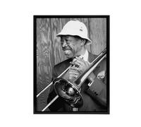 Artery8 Jazz Trombone Player Al Grey Framed Canvas Wall Art Print | Size: W18" x H24" Artery8 Grey W18" x H24"