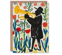Artery8 Jazz Trombonist in Tulips Painting Fun Colourful Greeting Birthday Card Him Her All Blank