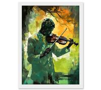 Artery8 Jazz Violin Player Playing Violin Under a Tree Artwork Framed A3 Wall Art Print