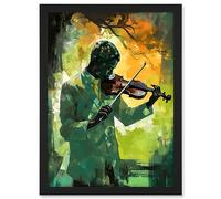 Artery8 Jazz Violin Player Playing Violin Under a Tree Artwork Framed A3 Wall Art Print