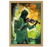 Artery8 Jazz Violin Player Playing Violin Under a Tree Artwork Framed A3 Wall Art Print