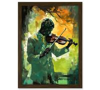 Artery8 Jazz Violin Player Playing Violin Under a Tree Artwork Framed A3 Wall Art Print