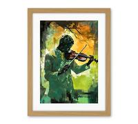 Artery8 Jazz Violin Player Playing Violin Under a Tree Artwork Framed Wall Art Print 18X24 Inch