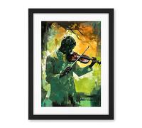 Artery8 Jazz Violin Player Playing Violin Under a Tree Artwork Framed Wall Art Print 18X24 Inch