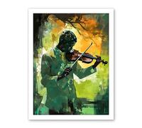 Artery8 Jazz Violin Player Playing Violin Under a Tree Artwork Framed Wall Art Print 18X24 Inch