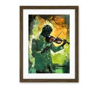 Artery8 Jazz Violin Player Playing Violin Under a Tree Artwork Framed Wall Art Print 18X24 Inch
