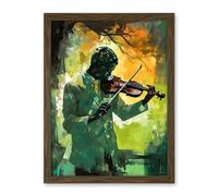 Artery8 Jazz Violin Player Playing Violin Under a Tree Artwork Framed Wall Art Print 18X24 Inch