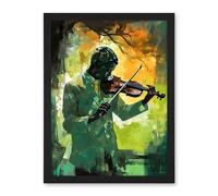 Artery8 Jazz Violin Player Playing Violin Under a Tree Artwork Framed Wall Art Print 18X24 Inch
