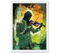 Artery8 Jazz Violin Player Playing Violin Under a Tree Artwork Framed Wall Art Print A4