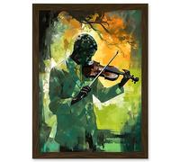 Artery8 Jazz Violin Player Playing Violin Under a Tree Artwork Framed Wall Art Print A4