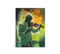 Artery8 Jazz Violin Player Street Musician Canvas Wall Art Print in Green | Size: W12" x H16" Artery8 Green W12" x H16"